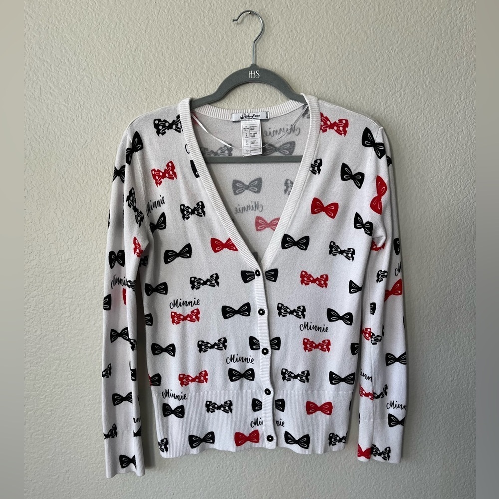 Disney Parks Minnie Mouse Bow Long Sleeve Cardigan Womens Size XS